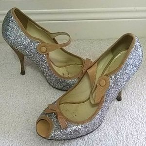Miu Miu Silver Glitter Heels